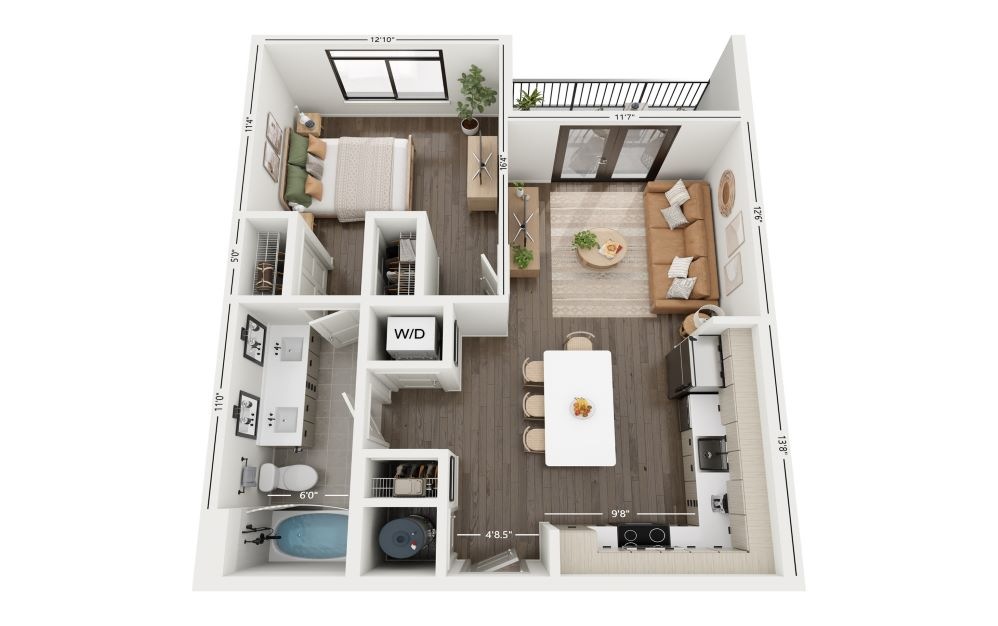 1A - 1 bedroom floorplan layout with 1 bath and 699 square feet. (Floor 2)