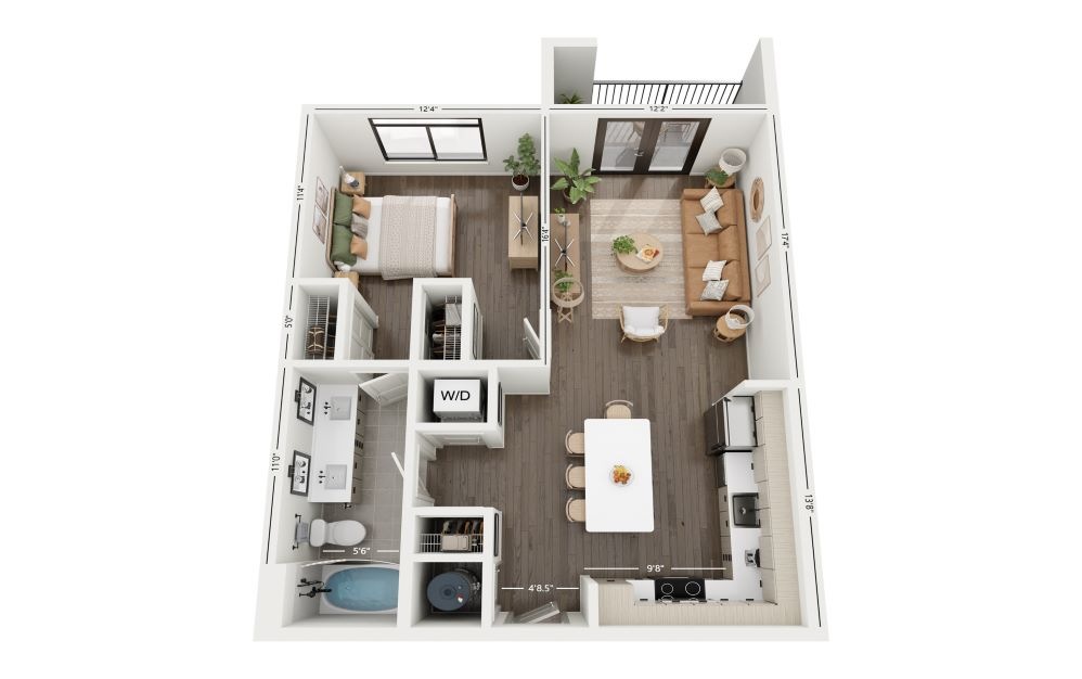 1B - 1 bedroom floorplan layout with 1 bath and 760 square feet. (Floor 2)