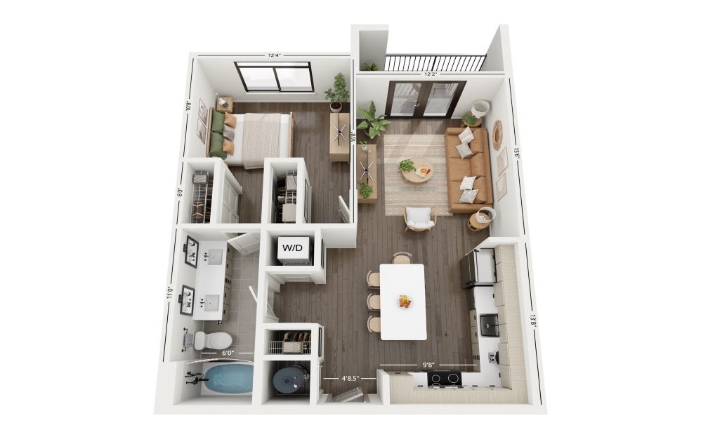 1C - 1 bedroom floorplan layout with 1 bath and 800 square feet. (Floor 2)