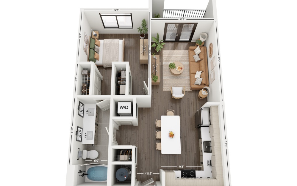 1C - 1 bedroom floorplan layout with 1 bathroom and 800 square feet